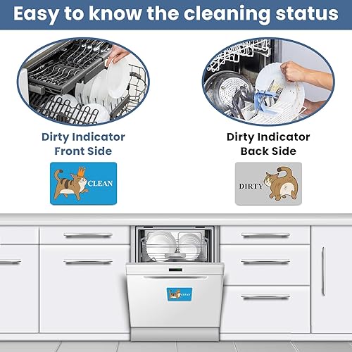 Miniatura 3 de HSSPIRITZ Imán para lavavajillas con diseño de gato lindo y sucio, imán universal para lavavajillas, indicador universal para organización de