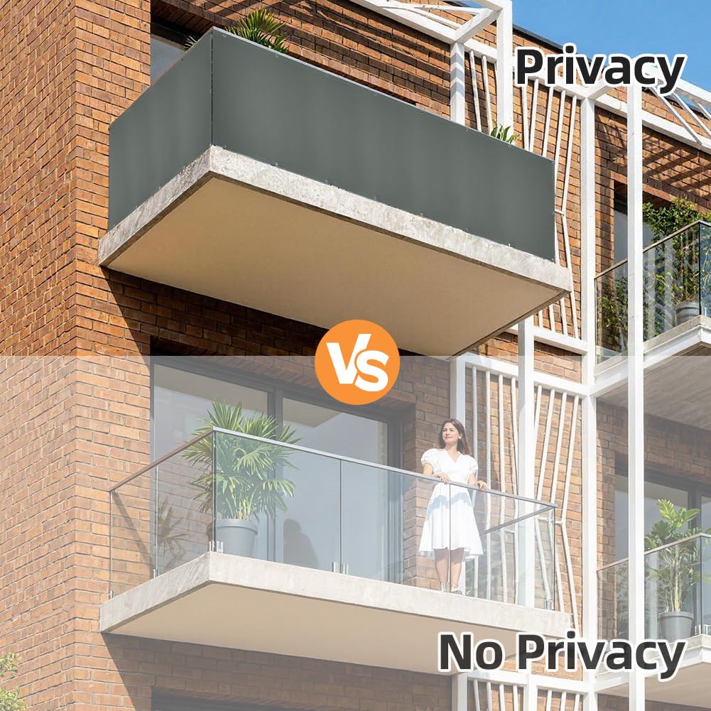 Brise Vue Balcon, 90x600cm Brise Vue Balcon Imperméable, Protection UV, Opaque, Bâche de Balcon Brise avec Trous et Serre, Cache Vue Balcon Protection, pour Terrasse, Jardin, Bal-Con, Patio