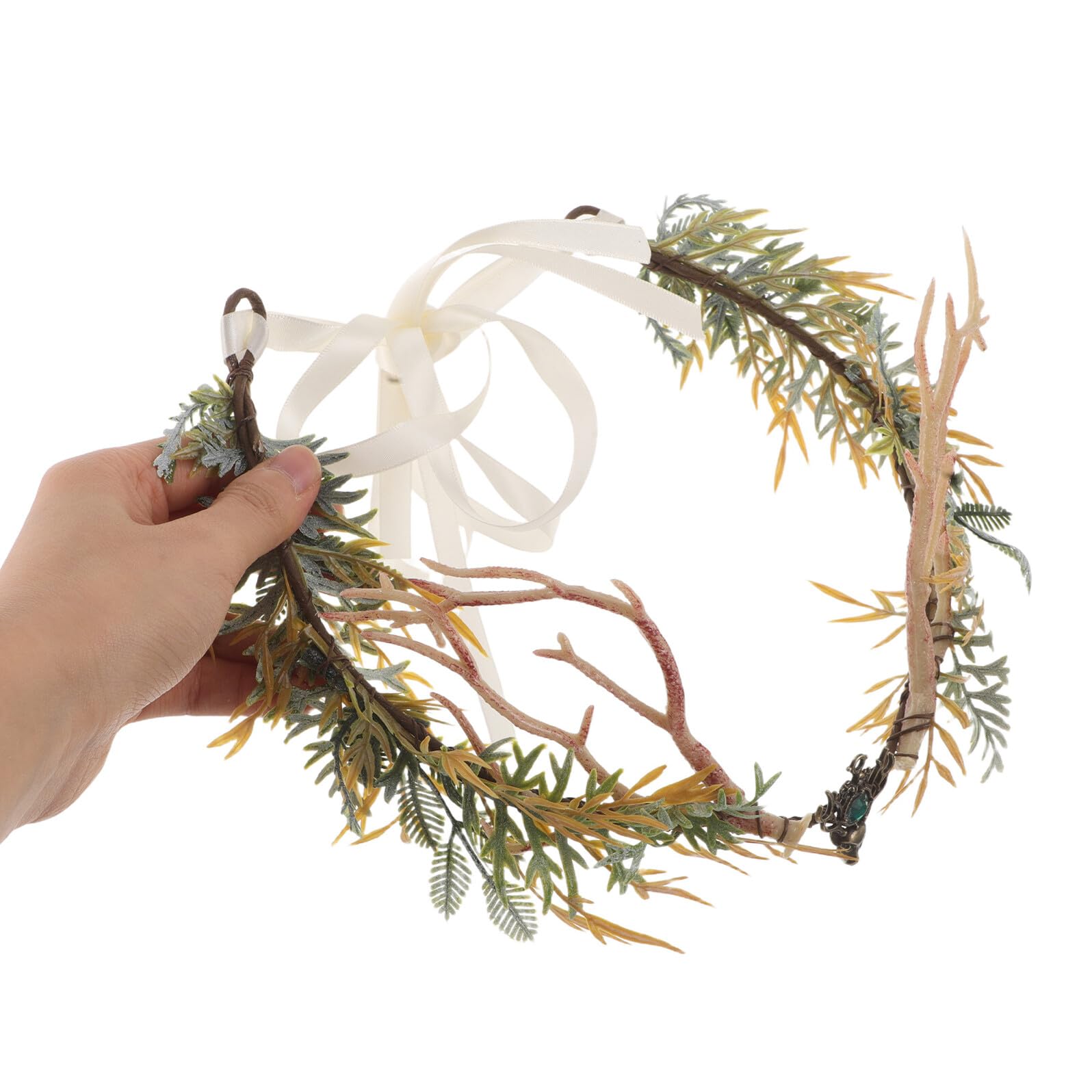 Baluue Diadème en Bois de Cerf Vert pour Femme Couronne Elfique en Branches Naturelles Accessoire Photo Cosplay Renaissance Tiare Féerique Légère et Confortable pour Fête et Événement