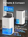 EasyAcc® Dehumidifiers, 40 oz Water Tank, (450sq ft) Quiet Dehumidifiers for RV Bedroom Bathroom Closet Auto Shut off 1200ml Small Dehumidifier with Handle, 7 Lights for Closets Trailer