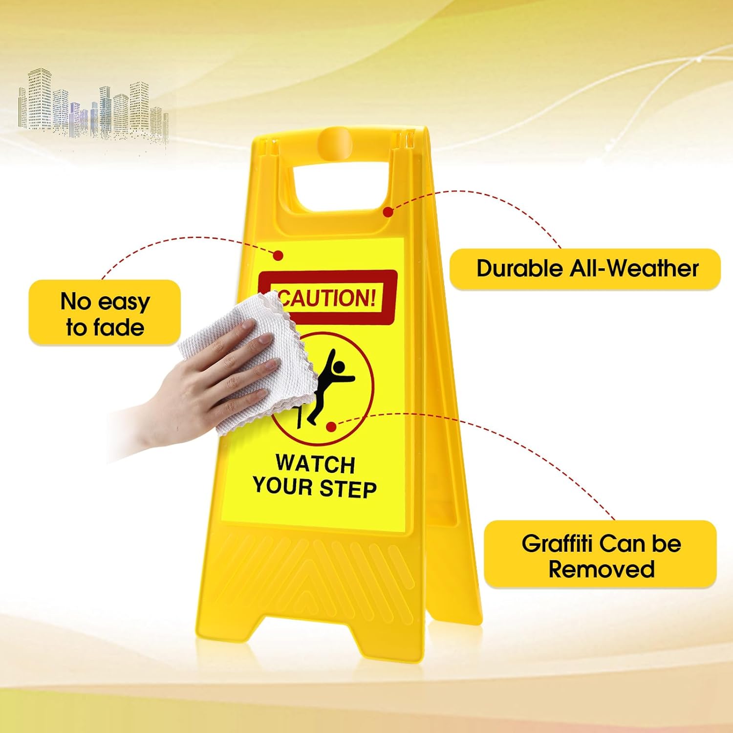 Fuutreo 2 Pack Caution Watch Your Step Signs Reflective 24 x 11.8 Inch Double Sided Watch Your Step Folding Sign for Home Yard Indoor Outdoor, Waterproof, Weatherproof and Fade Resistant(Yellow)
