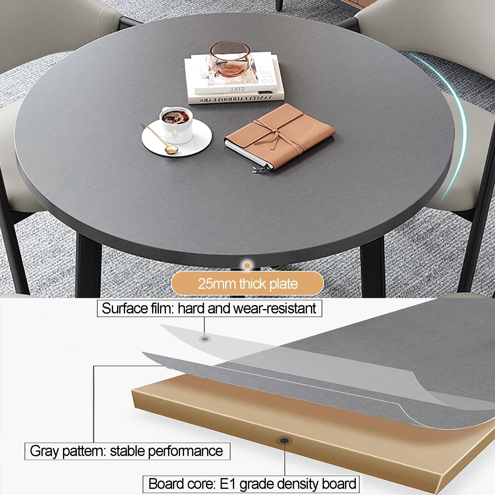 Set da pranzo moderno rotondo a 4 pezzi con 4 sedie, tavolo da caffè/reception salvaspazio per il tempo libero/ufficio, set tavolo e sedie da club