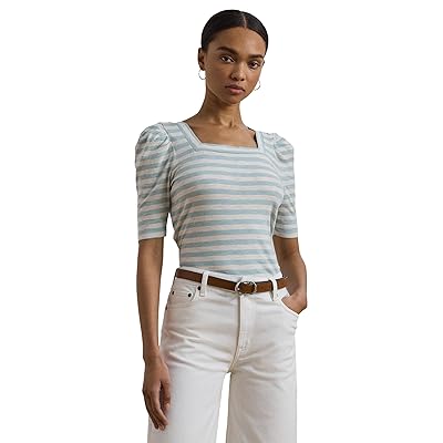 Lauren Ralph Lauren Petite Striped Cotton Jersey Puff sleeve T Shirts Women