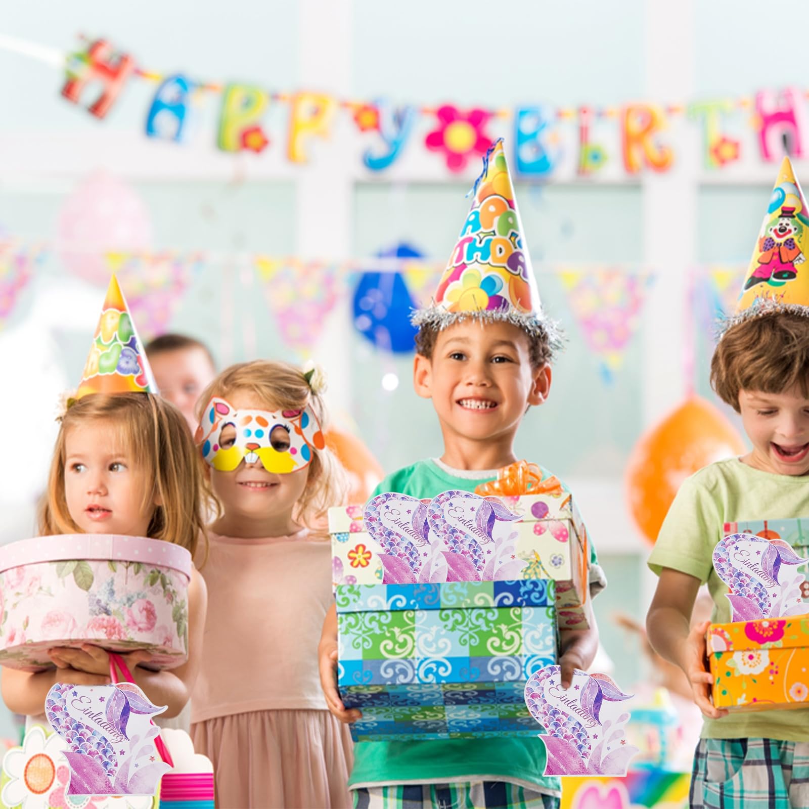 GADITIEK 12 biglietti di invito a forma di sirena, compleanno per bambini, ragazze, ragazzi, inviti a sirena, inviti di compleanno
