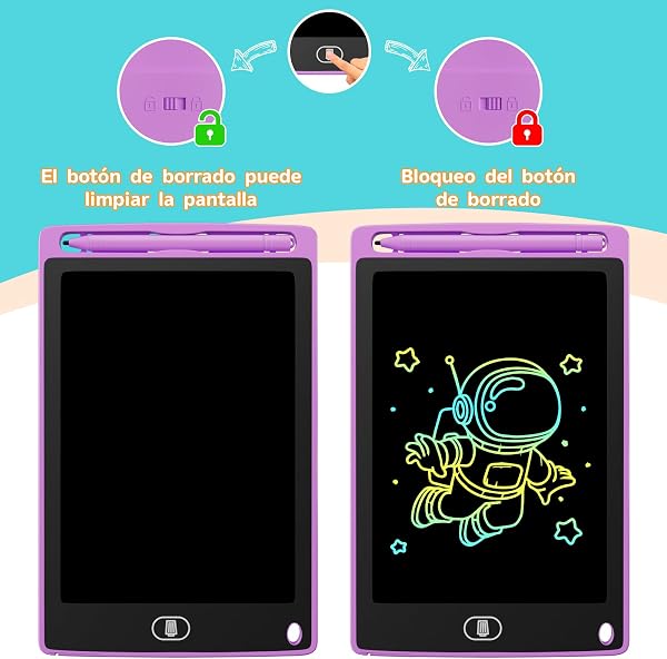 3 Pack 8,5 Pulgadas Tableta Escritura LCD Color, Electight Tablet Escritura Pantalla Colorido Infantil con Borrable y Bloqueo Función, Regalo Cumpleaños para 3-7 Años (Azul, Rosa, Morado) - 5