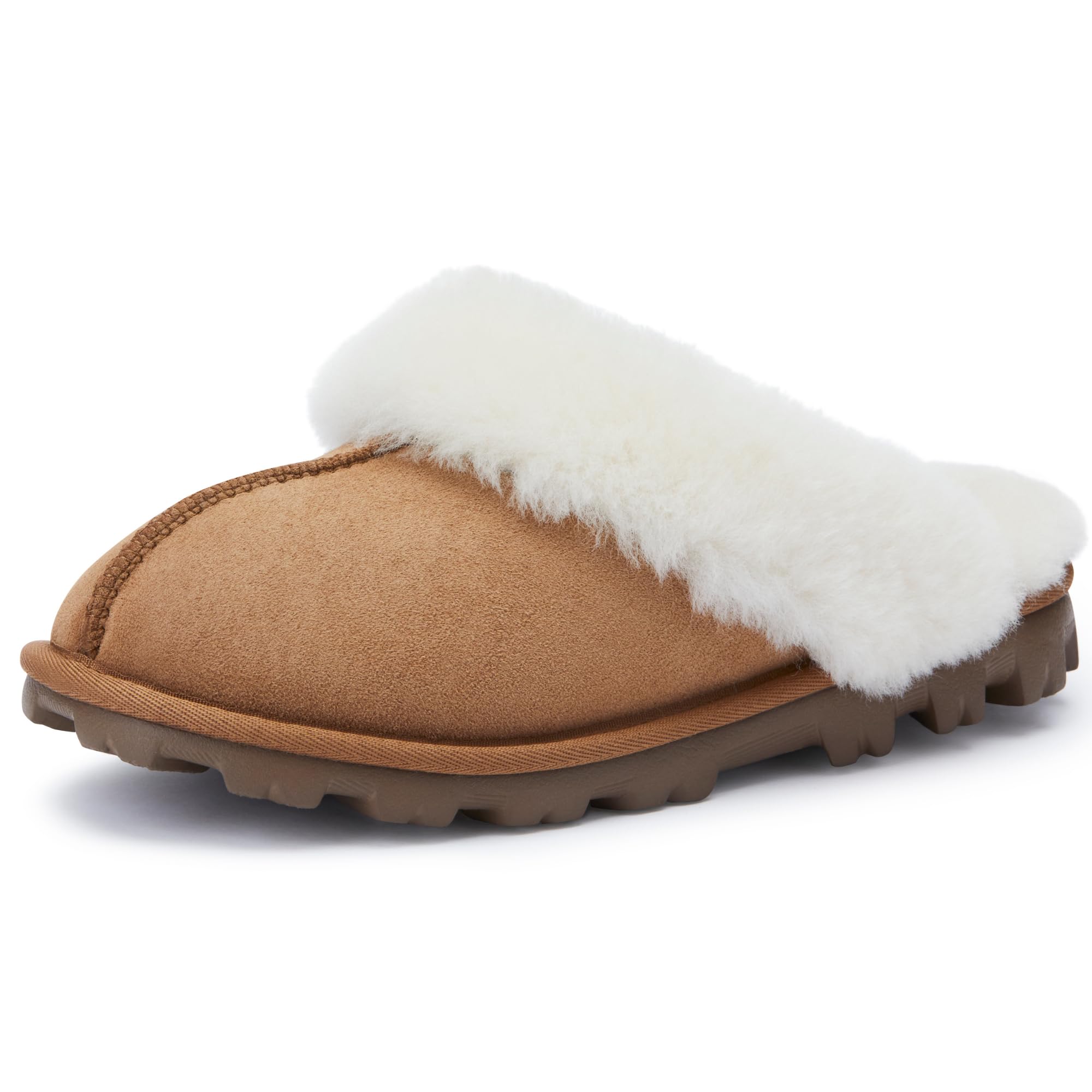 Women's Genuine Australian Sheepskin Slippers, 18mm Wool Pile, Memory Foam, Durable Anti-Slip EVA Sole
