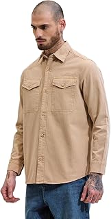 SNITCH Beige Double Pocket Relaxed Fit Denim Shirt Price In India