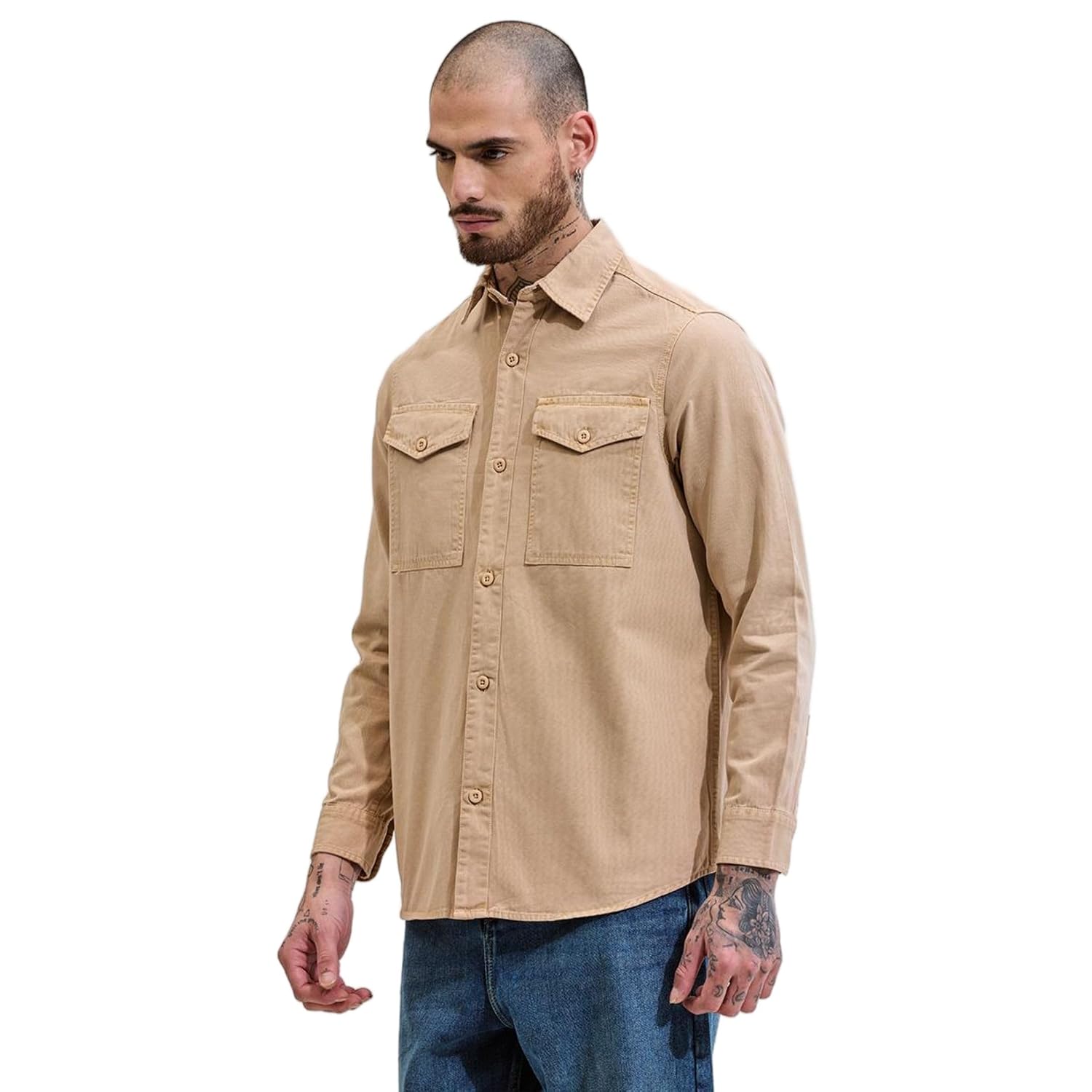 SNITCH Beige Double Pocket Relaxed Fit Denim Shirt - Review, Price and Buying Guide