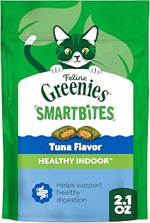 Greenies Feline Smartbites Healthy Indoor Cat Treats, Tuna, 2.1 oz | Veterinarian-recommended, Fiberblend Formula, supports digestion, under 2 cal per treat, natural ingredients, dual texture