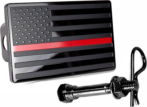 Miniatura 10 de Cubierta de enganche de metal con bandera negra estadounidense de 5 x 3 pulgadas (se adapta a receptor de 2 pulgadas, negro con línea azul)