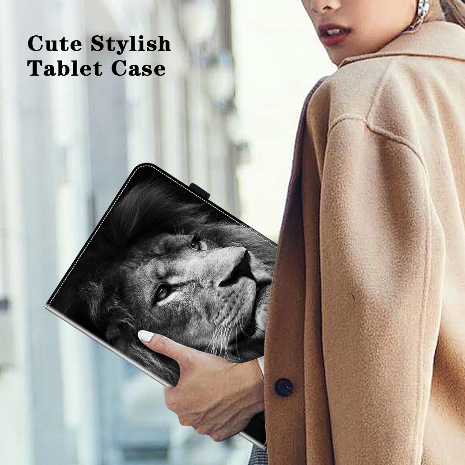 for iPad 10th Generation Case 10.9 Inch 2022, PU Leather Shockproof Slim Case with Pencil Holder Elastic Strap Cover for iPad Case 10th Generation - Lion