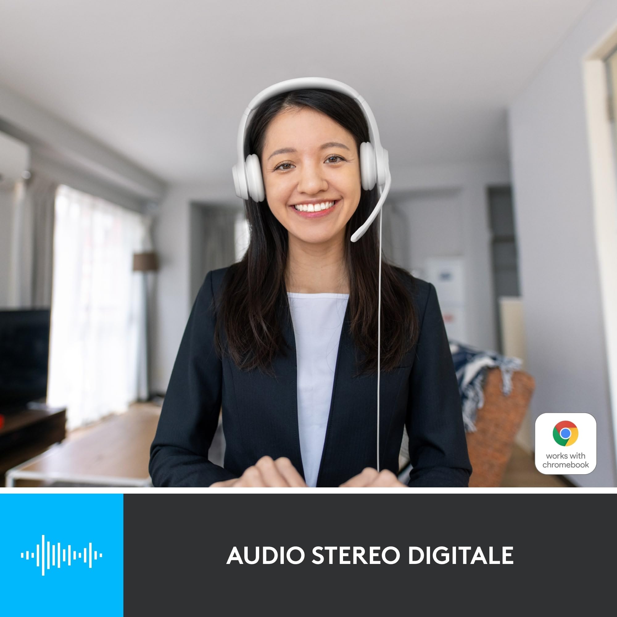 Logitech H390 Cuffia con Cavo per PC/Portatile, Auricolari Stereo con Microfono con Cancellazione del Rumore, USB-A, Comandi Integrati, Compatibile con i Chromebook, Bianco