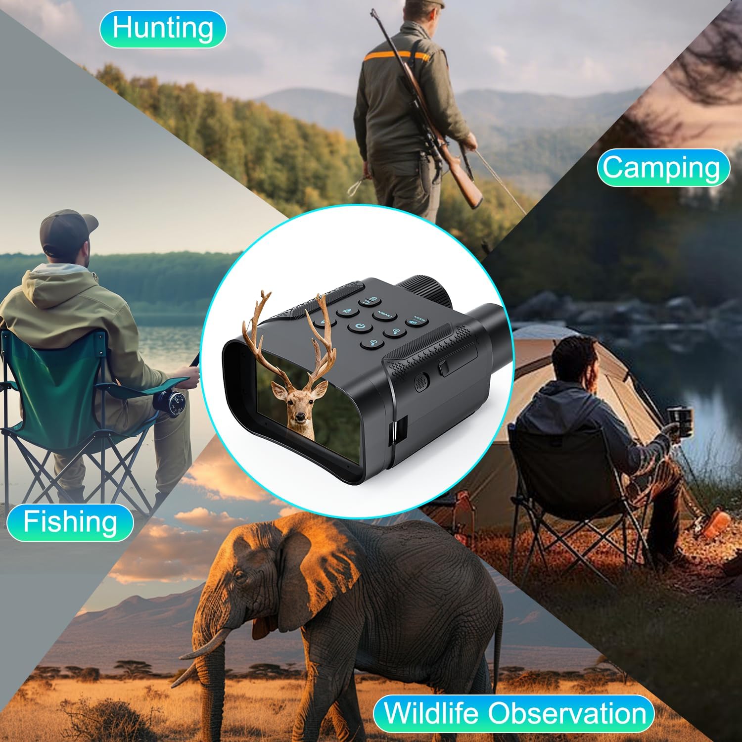 Night Vision Goggles, 4K Full-Color Night Vision Binoculars for Adults with 8000mAh Rechargeable Battery, 5X Digital Zoom, 7 Levels IR, 64GB Card, 4.0 Screen, 1968FT Range for Hunting & Camping