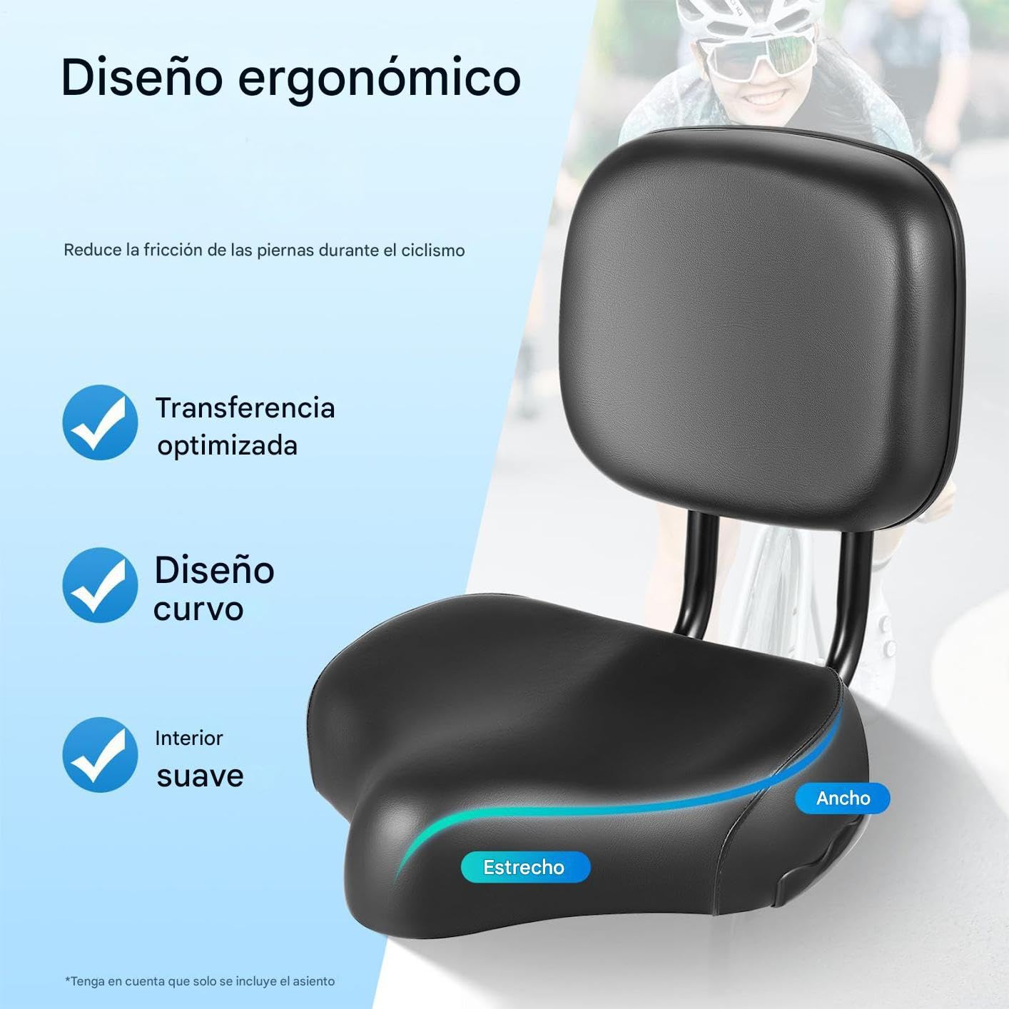 Sillín de Bicicleta con Respaldo Cojín De Asiento Cómodo con Respaldo