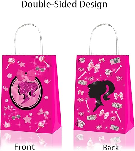 Miniatura 7 de Bolsas de fiesta rosas para niñas, bolsas de regalo de princesa, dulces, golosinas, bolsas de recuerdos de fiesta rosa intenso con asas para niñas,