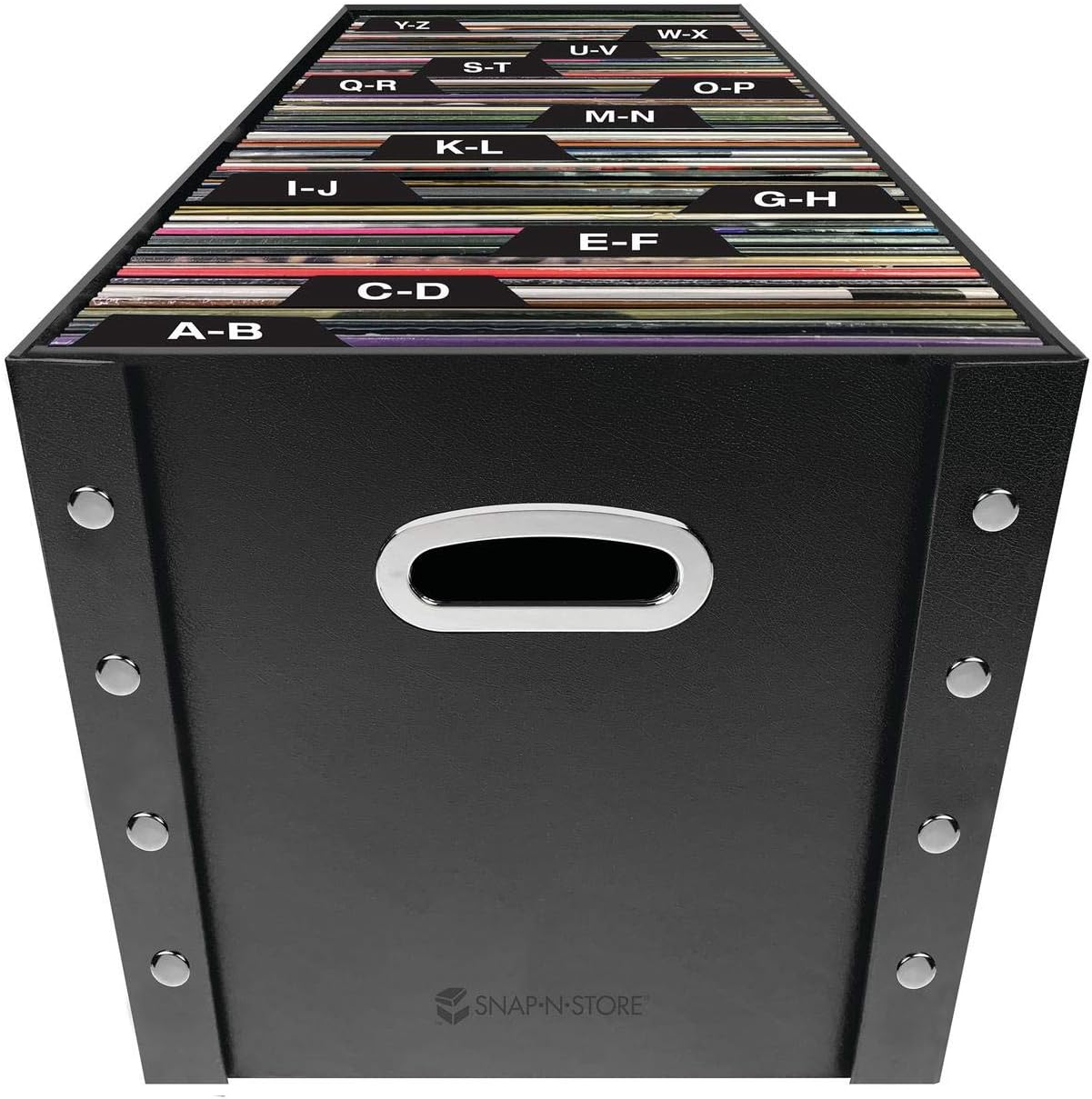 Snap-N-Store Vinyl Record Storage Box - Pack of 1-13.2 x 12.625 x 12.5 Inch LP Holder with Lid & Guides for 12-inch Records - Crate Holds up to 75 Vinyl Albums - Black