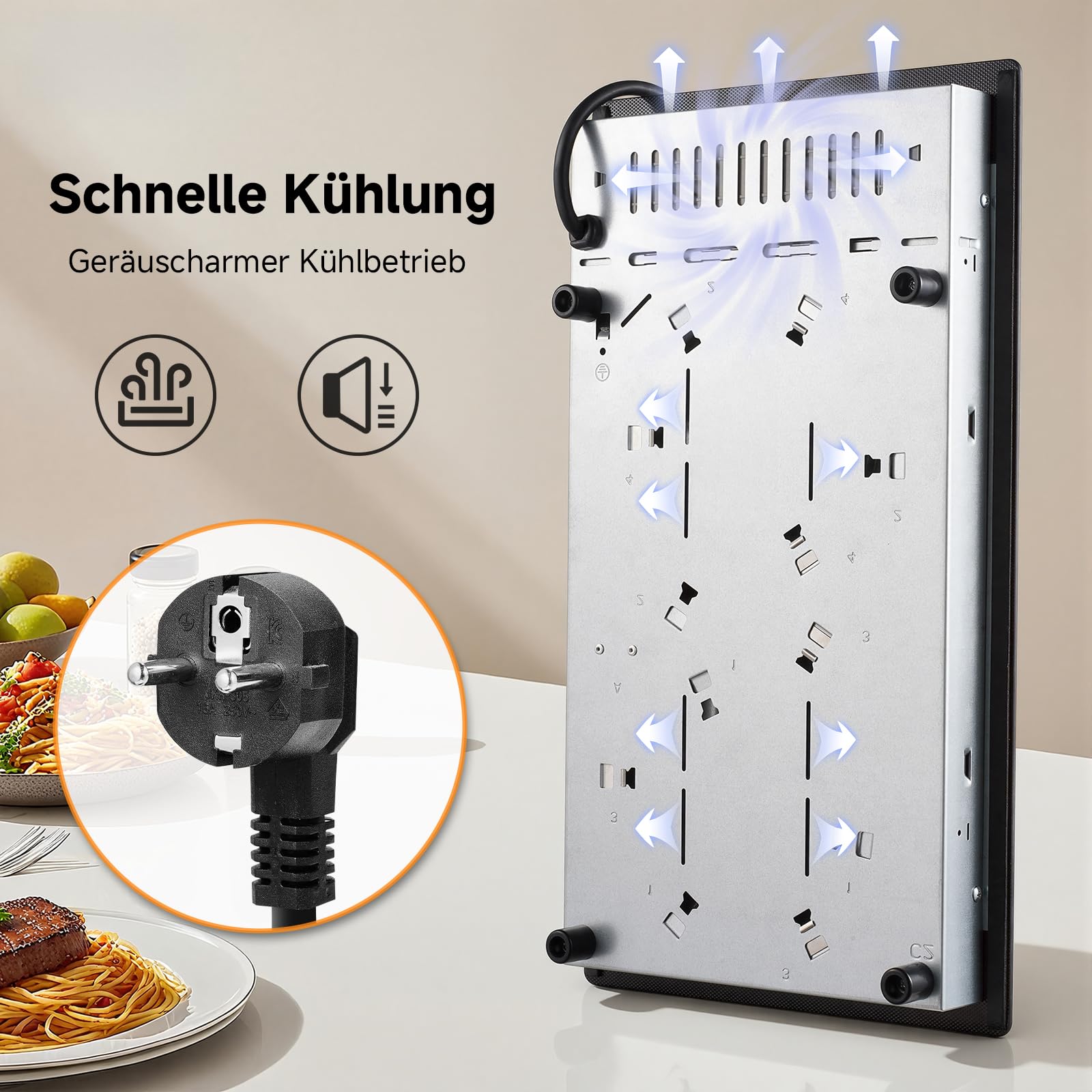 Aobosi Glaskeramikkochfeld 2 Platten, Domino Kochfeld mit Touch-Steuerung, Kindersicherung, 3000W