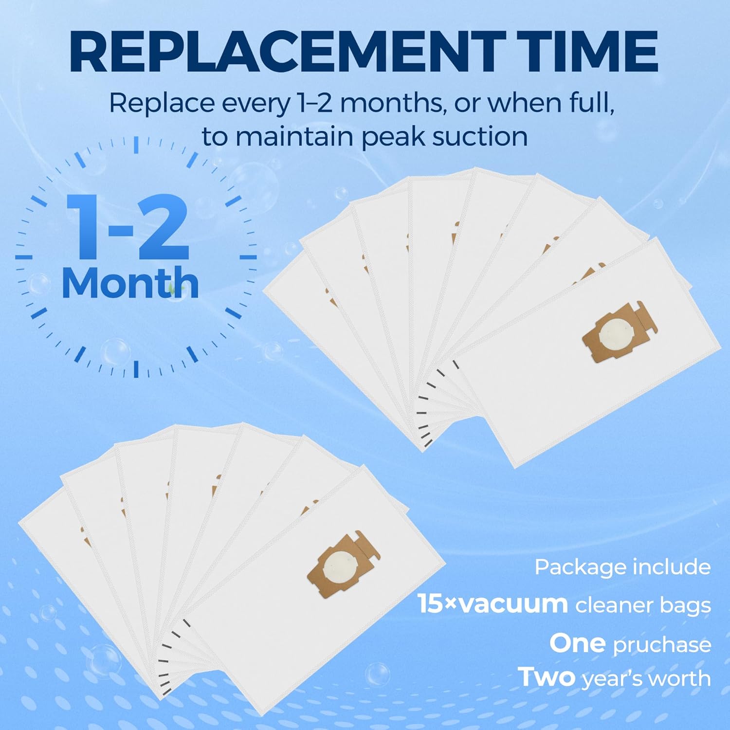 15 Pack 204814 Vacuum Bags Replacement for Kirby, Micron Magic Plus HEPA Filter Bags Compatible with Kirby Avalir/Sentria/Ultimate G Series Replaces F-Style & Twist-Style 204811 205811 204808