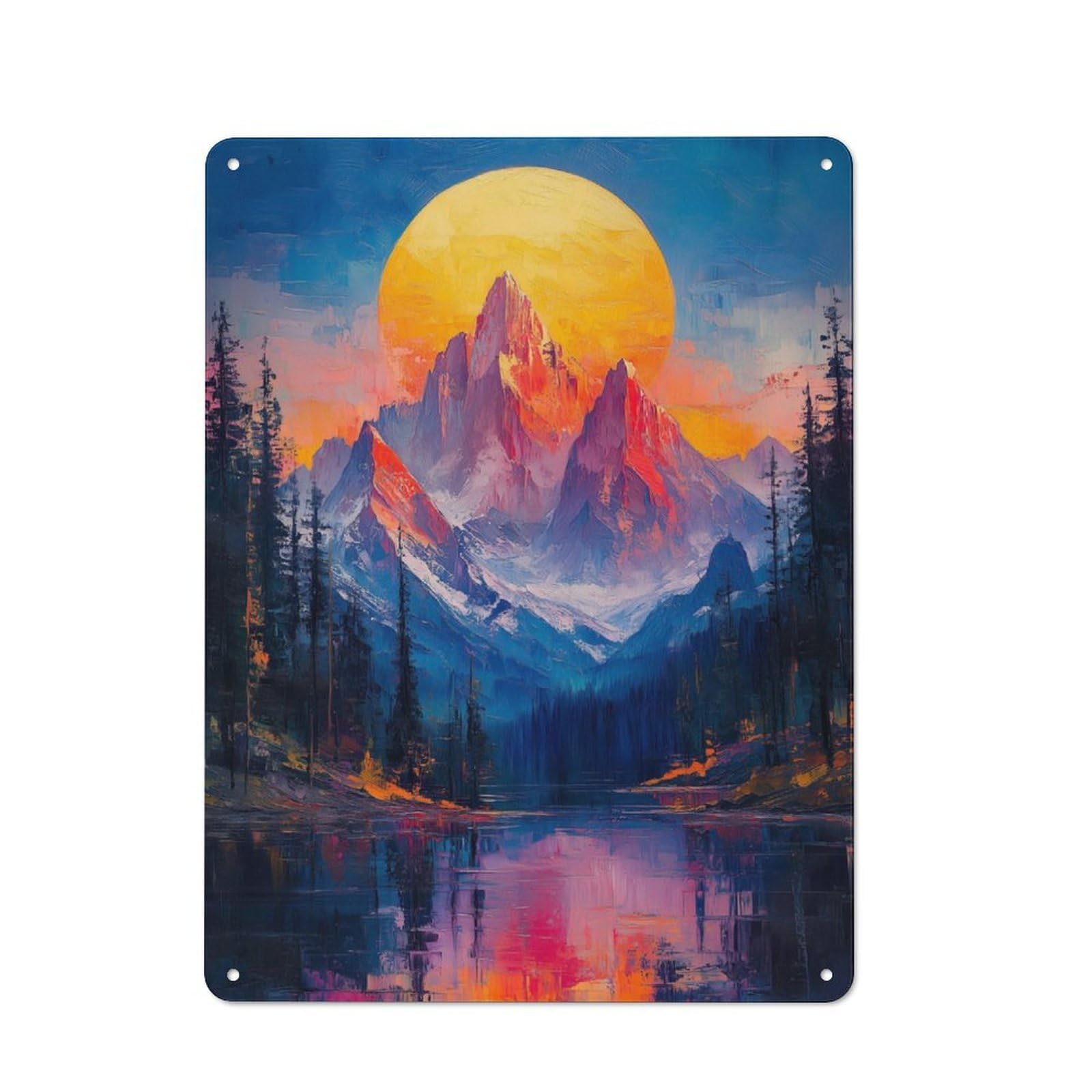 Junmoney Sunset Mountain Nature Vintage Tin Wall Plaque 40X30cm For Workshop Wall, A Decorative Christmas Gift For Makers And Diy Enthusiasts