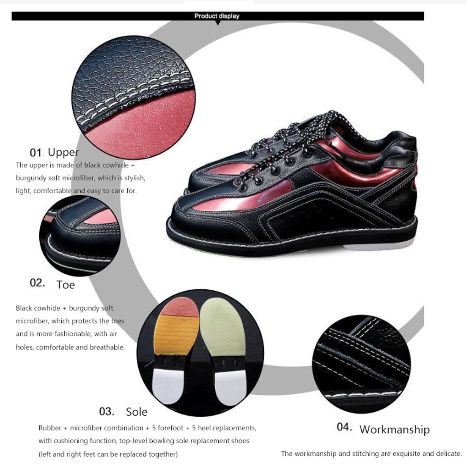 Hommes Chaussures De Bowling,Chaussures de Bowling pour Femme,Chaussures D'entraînement De Bowling,léger en Cuir véritable Respirant,avec Semelle Interchangeable,pour droitiers et gauchers