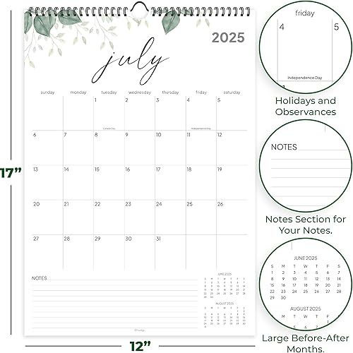Miniatura 8 de Calendario de pared 2024-2025, 18 meses, desde enero de 2024 hasta junio de 2025, fechas julianas, calendario de pared grande de 17 x 12 pulgadas