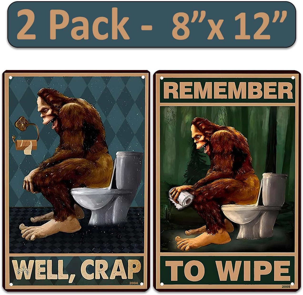 2 Pack 8"x12" Vintage Funny Bathroom Wall Art Laminated Vinyl Decals Well Crap & Remember to Wipe Modern Farmhouse Style Hilarious Potty Humor Decor Home Office Décor Poster Rustic