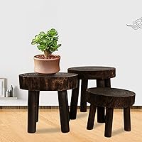 Vista 2 de Taburete de madera moderno, estante para maceta, taburete de pie de madera redondo sólido para cocina, dormitorio, sala de estar, baño