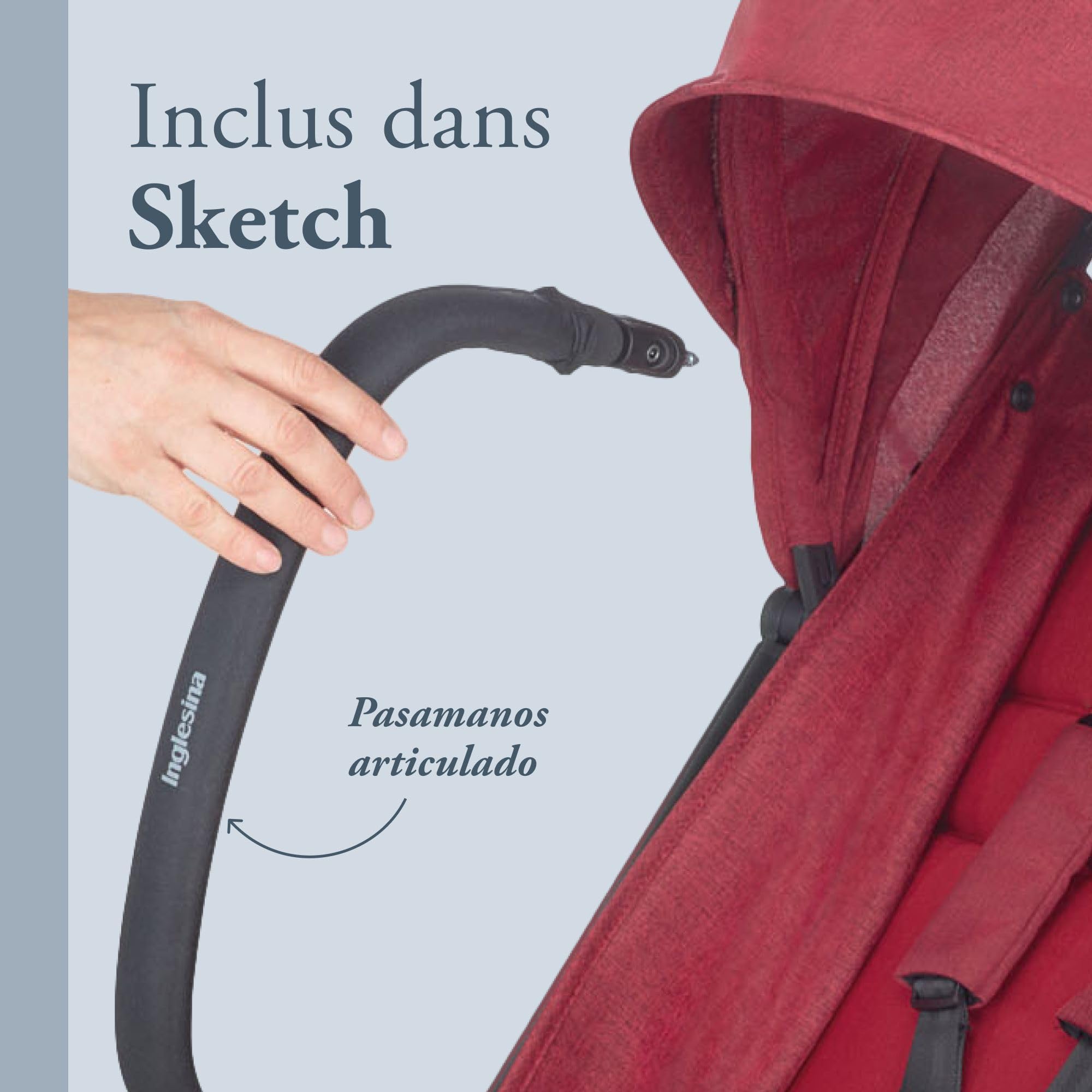 Inglesina Sketch Poussette Légère et Compacte, Rouge, Confortable, jusqu'à 17kg, Pliage à une main, UPF 50+