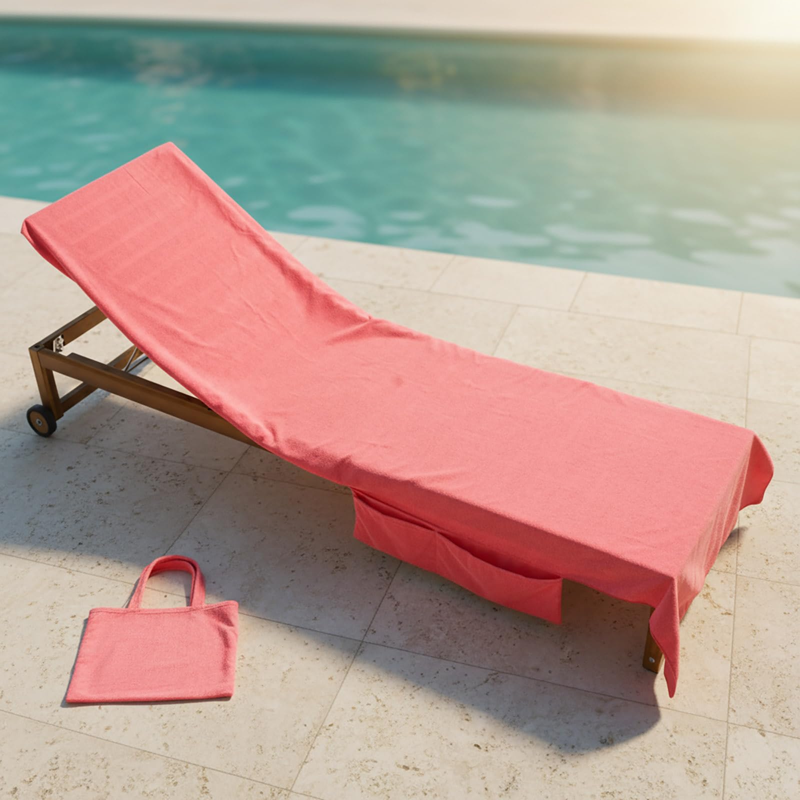 Ohs Coral Beach Towels For Adults Sun Lounger, Soft Quick-Dry Absorbent Sun Bed Towel With Pockets Lightweight Large Microfibre Beach Towel Holiday Essentials, - 75 X 215Cm