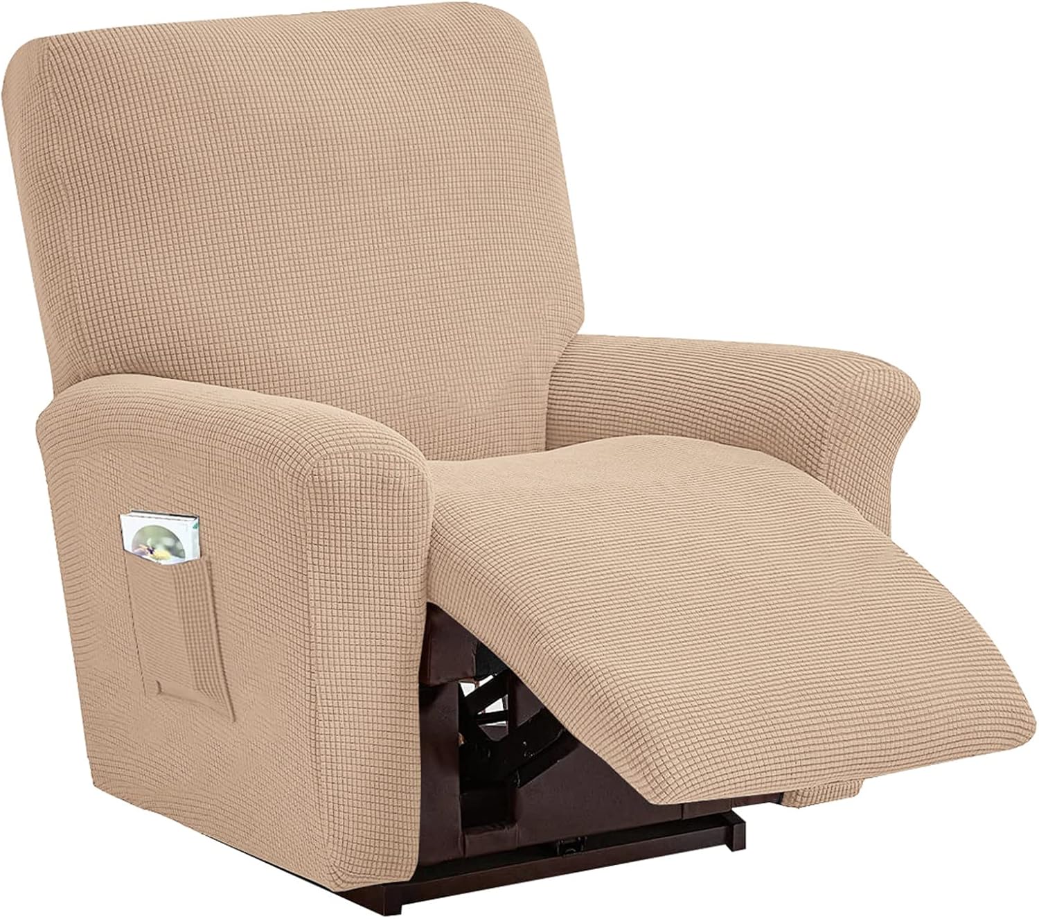 Stretch Recliner Covers 4 Pieces Reclining Chair Slipcovers Sofa Cover with Side Pocket Armchair Cover Furniture Protector (Khaki)