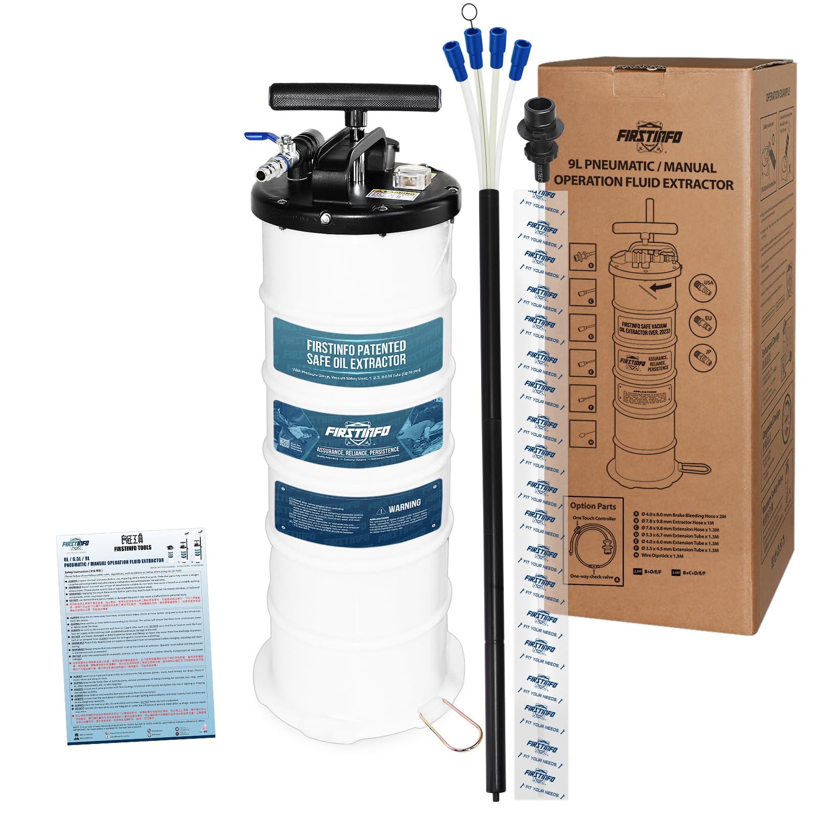 Pompa Aspirazione Olio FIRSTINFO 9L - Manuale E Pneumatica, Con Manometro E 5 Tubi - Foto 7