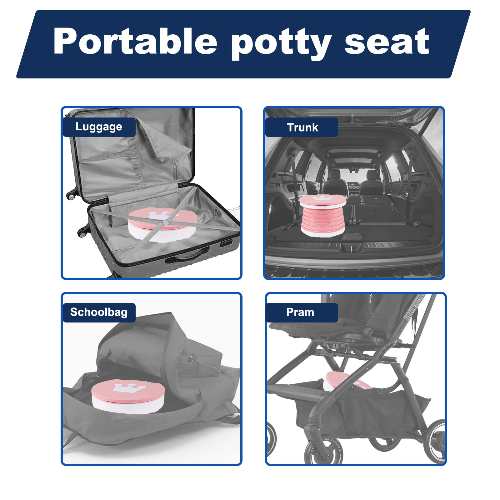 Töpfchen Für Kinder Baby Toilettensitz Ab 1 Jahr Reisetöpfchen Faltbar Für Unterwegs Baby Töpfchen Training Für Jungen Mädchen Töpfchen Auto Klapptöpfchen Kinder mit 15 Reisen Potty Liners（Rose）