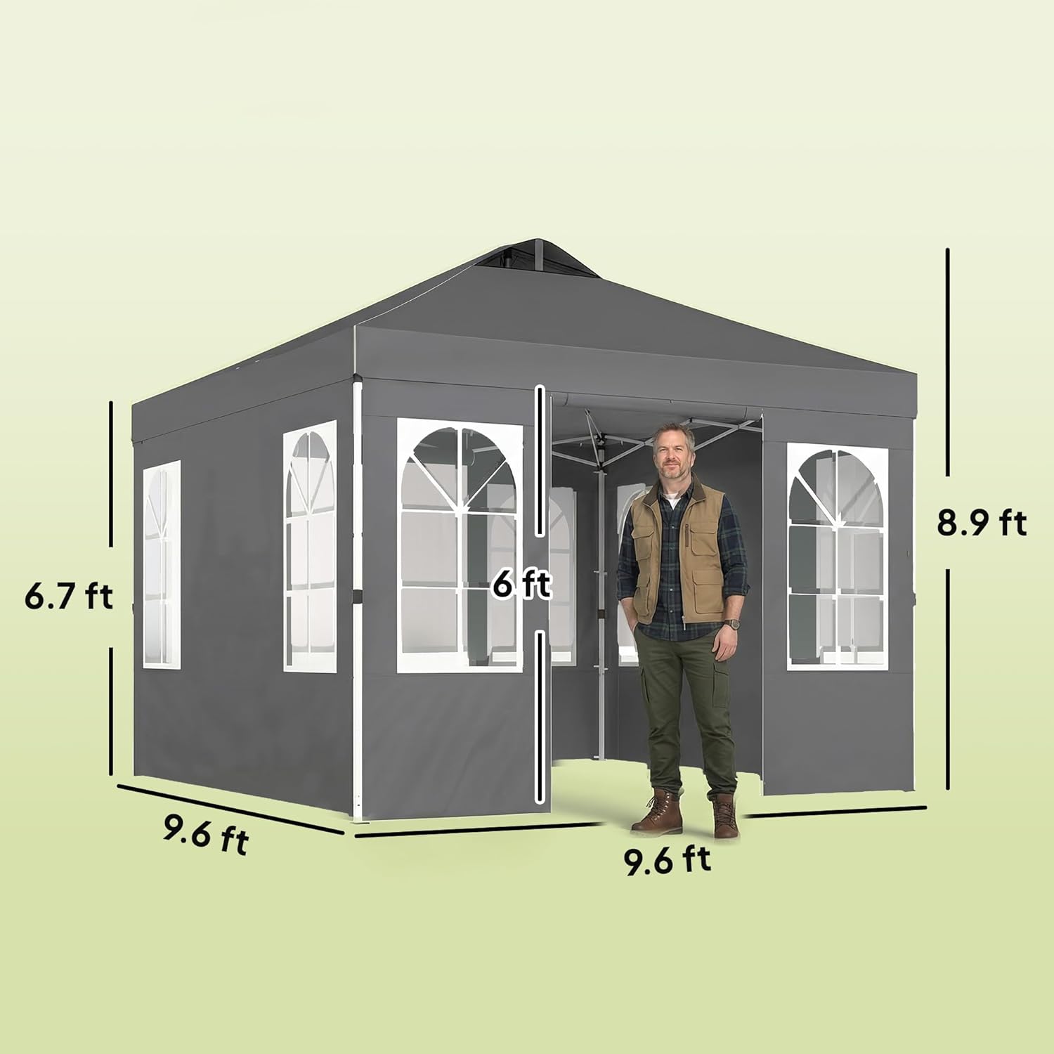 Outsunny 9.6 x 9.6 ft Pop Up Canopy Tent with Sidewalls, One Button Push Setup, UPF50+ Outdoor Portable Instant Canopy Shelter with Carry Bag, Sandbags, Adjustable Height for Parties Events, Dark Gray