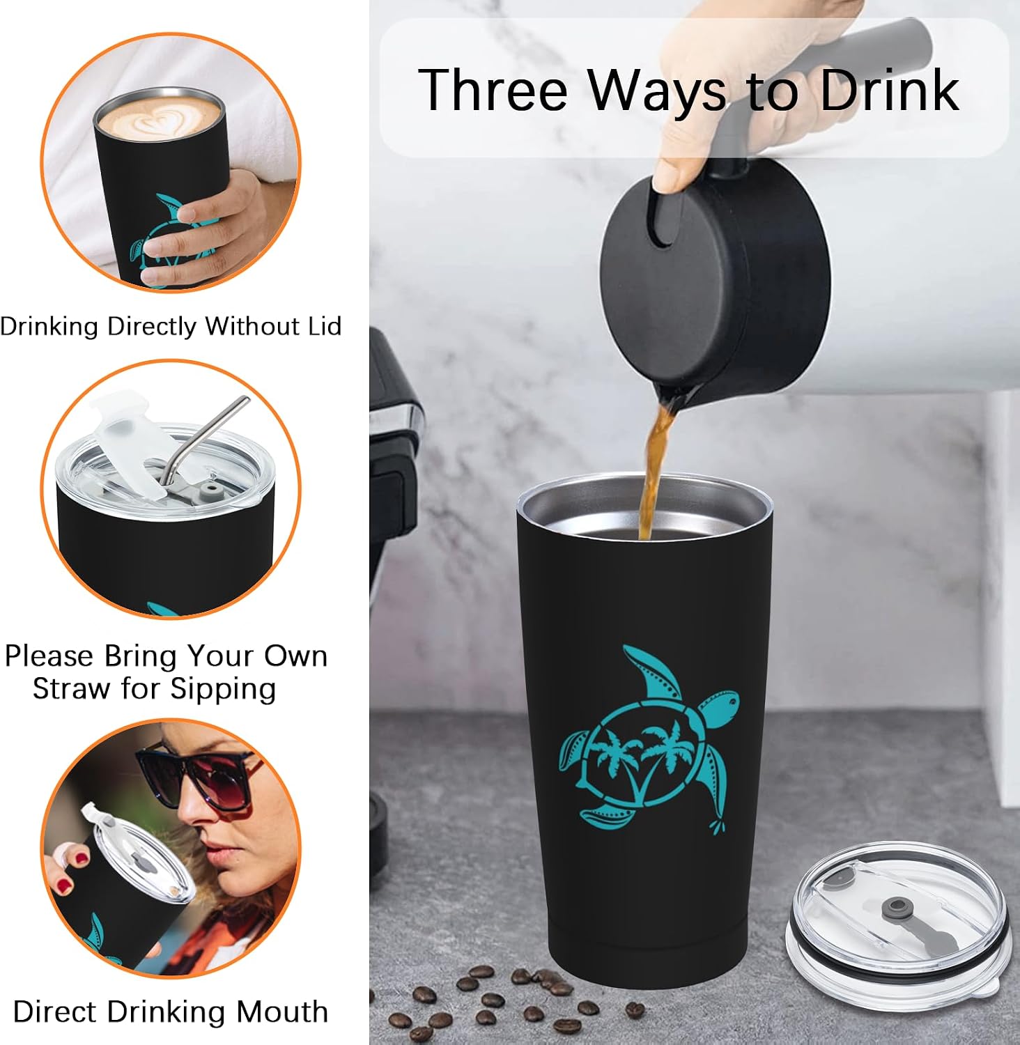 Sea Turtle Stainless Steel Tumbler 20 Oz - Cute Vacuum Insulated Travel Mug with Lid for Turtle Lovers, Unique Mother's Day, Birthday & Christmas Gift for Men, Women, Friend, Sister, Bestie image 5