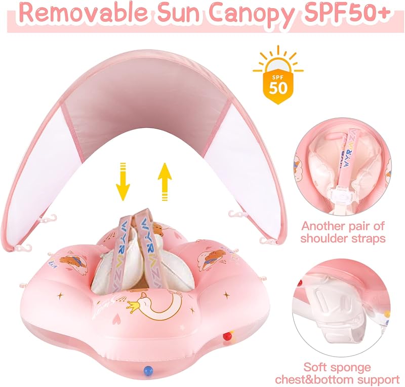 WYRIAZA Úszógumi Napellenzővel SPF 50+ Babáknak 5-16 kg Egyensúlyozó Labdával - L (8-16KGS)