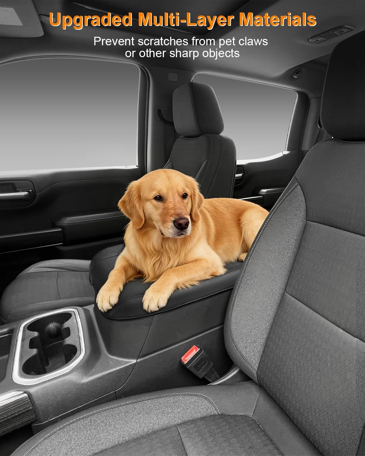 Center Console Armrest Cover for Chevy Chevrolet Silverado 1500/GMC Sierra 2019-2026, Tahoe/Suburban/Yukon 2021-2026, PU Leather Middle Console Lid Protector Arm Rest Cushion Thick Pad (Bucket Seat)