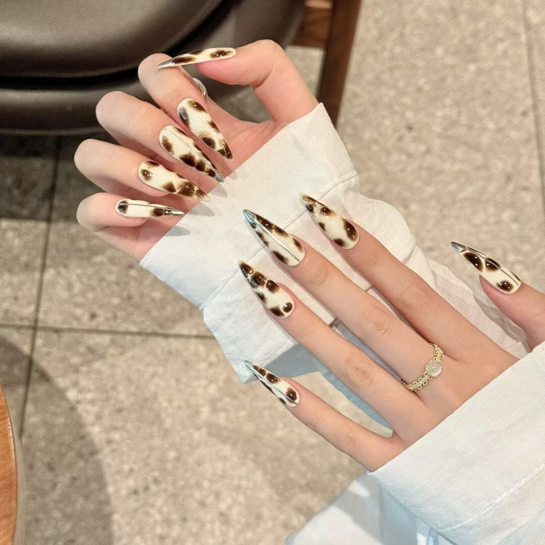 Handmade Press On Nails Reusable Stick On Fake Nails Luxury Elegant Sexy Style For Women Gift With Nail Glue (Leopard Print, M) image 3