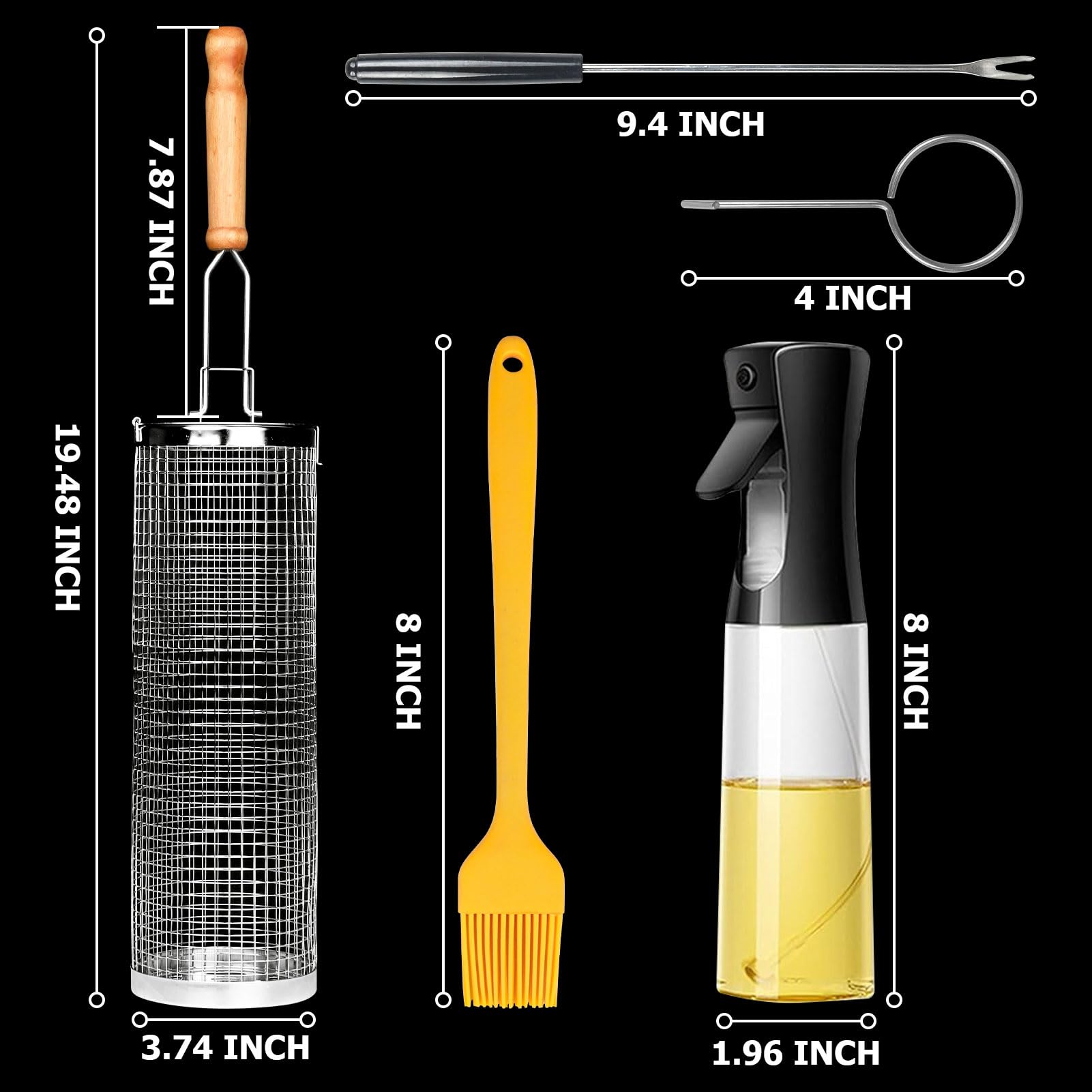 2-teiliges Grillkorb-Set Aus Edelstahl – Mit Seitlicher Öffnung, Abnehmbaren Griffen & Reinigungsbürste, Für Gemüse, Fleisch & Fisch