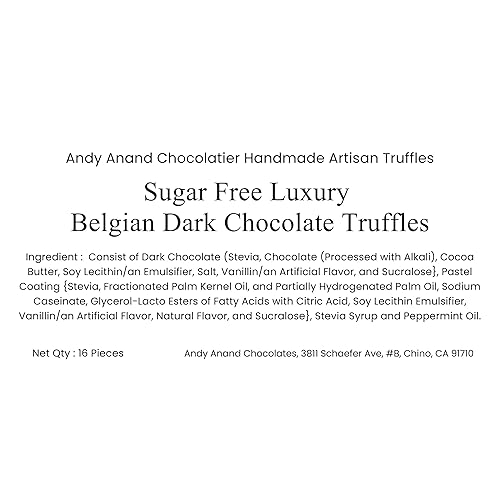 Miniatura 6 de Andy Anand's - Trufas de chocolate belgas de lujo sin azúcar (16 piezas) - Increíblemente deliciosa, indulgencia sin culpa! Caja de regalo con 6