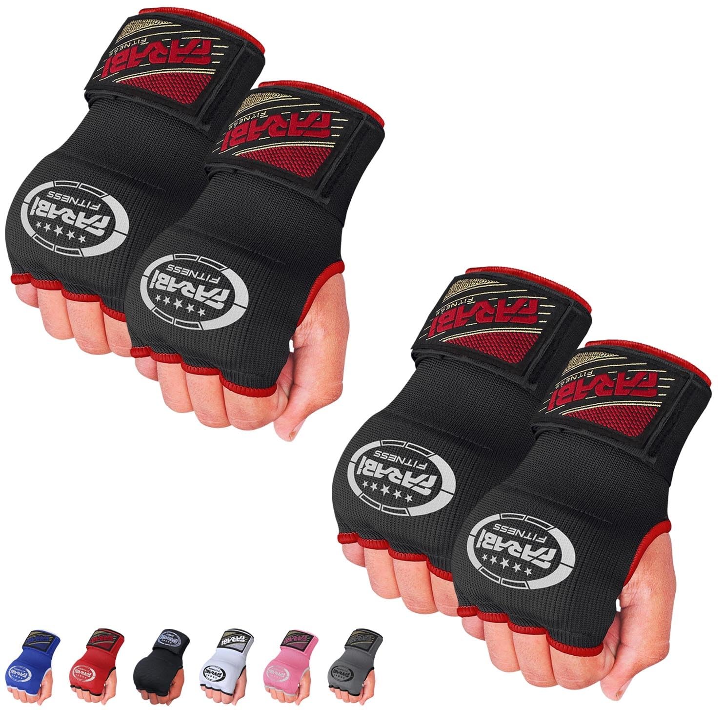 Farabi Kids Junior Inner Hand Wraps Gloves Easy Gel Padded Boxing Wraps with Wrist Wraps Pair (Black (Pack of 2)) โ image 1