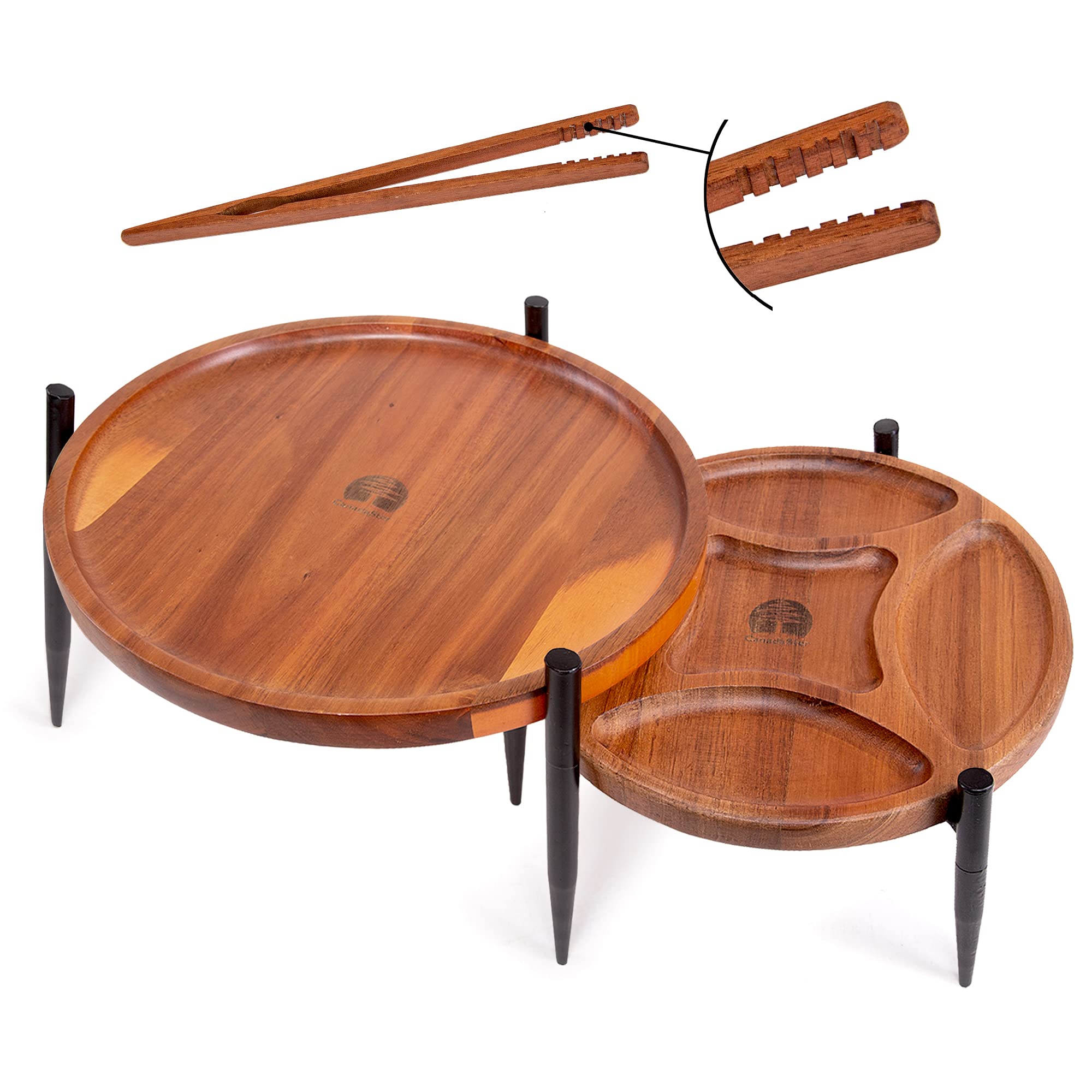 Buy CanadaSter Set of 2 Acacia Wooden Serving Trays with Black Metal