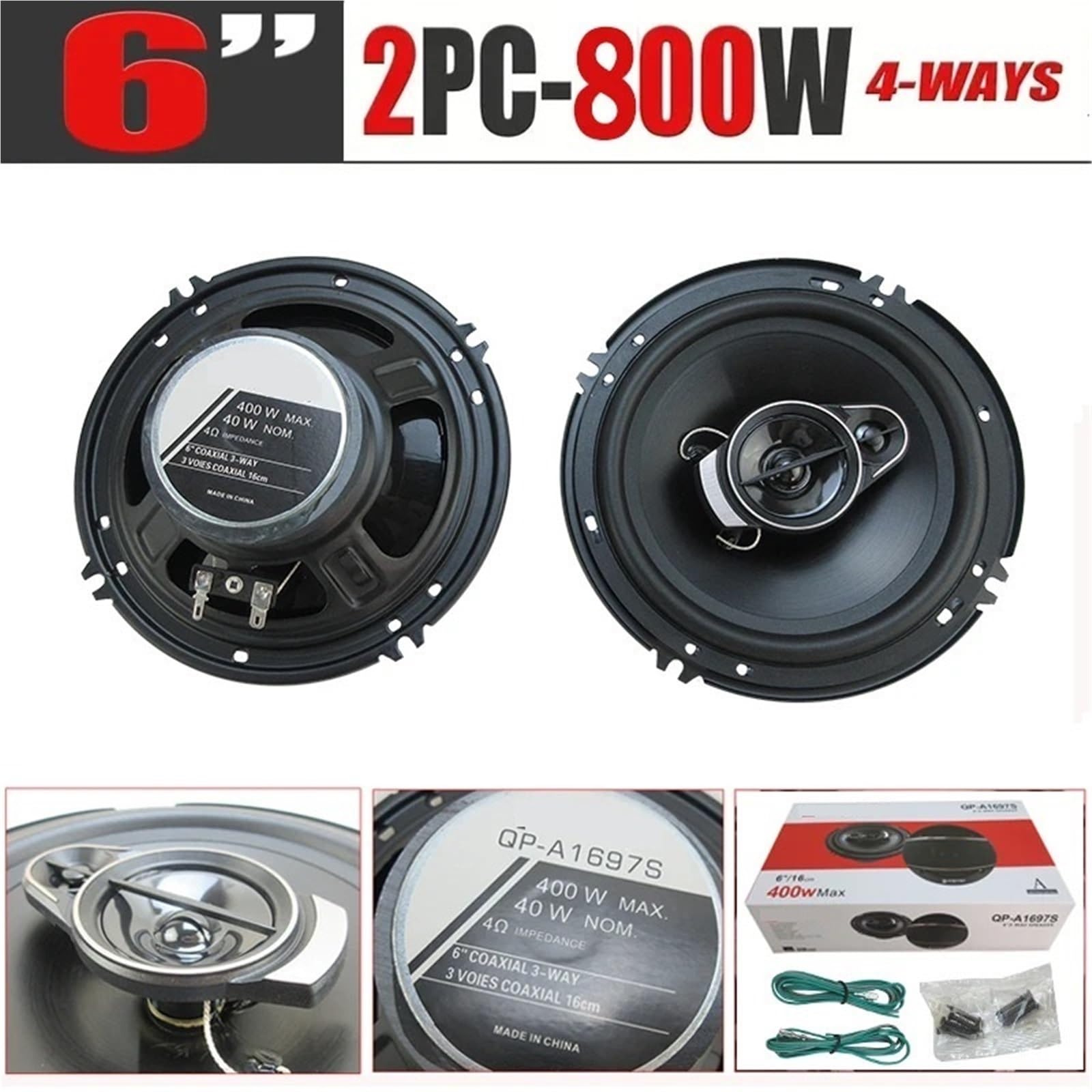 Tweeter per Auto 1 Coppia di Altoparlanti Stereo per Auto da 6 Pollici (2 x 400 W) e 800 W, Audio coassiale, componenti di Ricambio rapido per portiera del Veicolo. Tweeter Auto