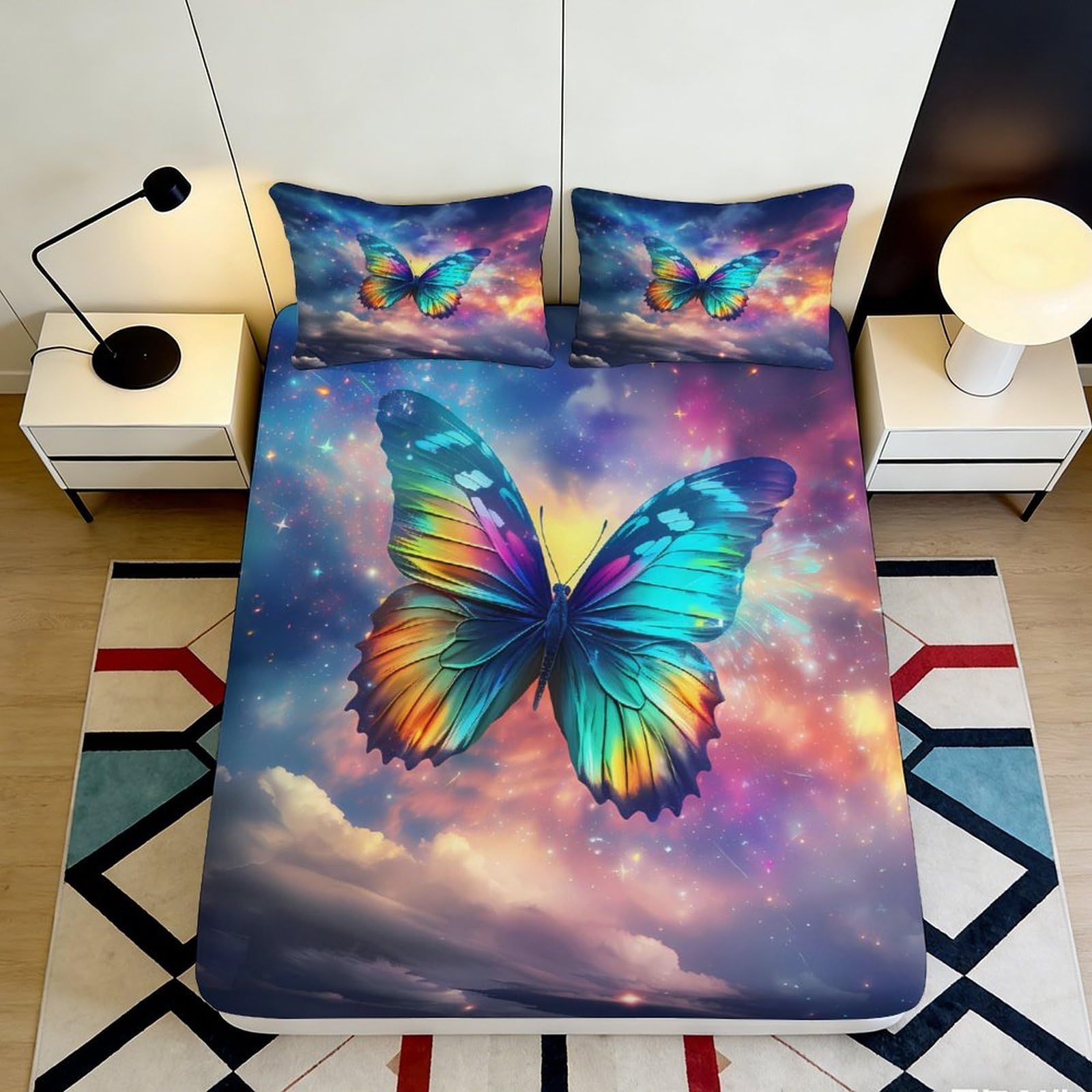 3D Printed Dream Butterfly Fitted Sheet Microfiber Deep Pocket Non-Slip Bedroom Bedding Dream Butterfly Mattress Fitted Cover Full Wrap 140x200x25cm