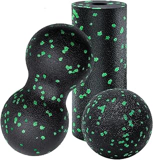 3 Pieces Fascia Ball Set, Trigger Point Release, Lacrosss Ball, Fascia Ball for Feet, Massage Ball Fascia Ball, Perform Fascia Training, Single Ball Double Ball + Small Fascia Roller (Green)