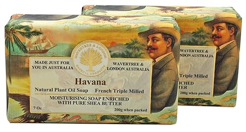 Wavertree & London Havana - Jabón natural perfumado (2 barras), 7 onzas, barras de jabón hidratante francés triple molido, enriquecido con manteca