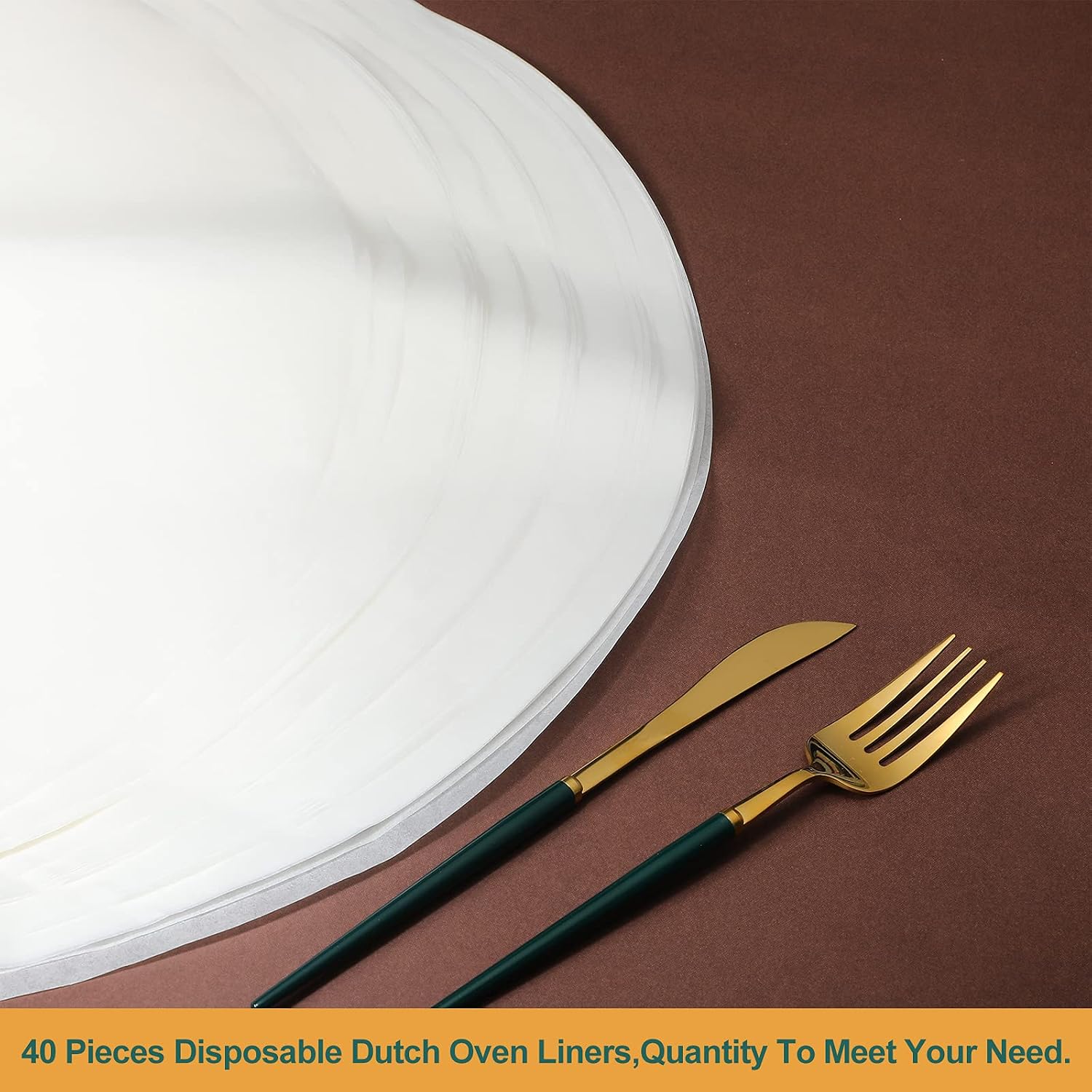 Outus 40 Pcs 20 Inch Disposable Dutch Oven Liners Round Parchment Paper White Baking Paper for Camping Cake Pan Air Fryer Steamer BBQ Party Cakes Pizza Meats and Vegetables