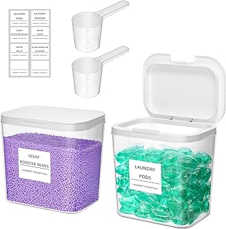 Lifewit 2 Laundry Pods Container, Large Plastic Washing Powder Detergent Dispenser, Bathroom Jar, Laundry Room Organization Storage for Scent Booster Bead with Pop-up Lids,Labels and Scoop