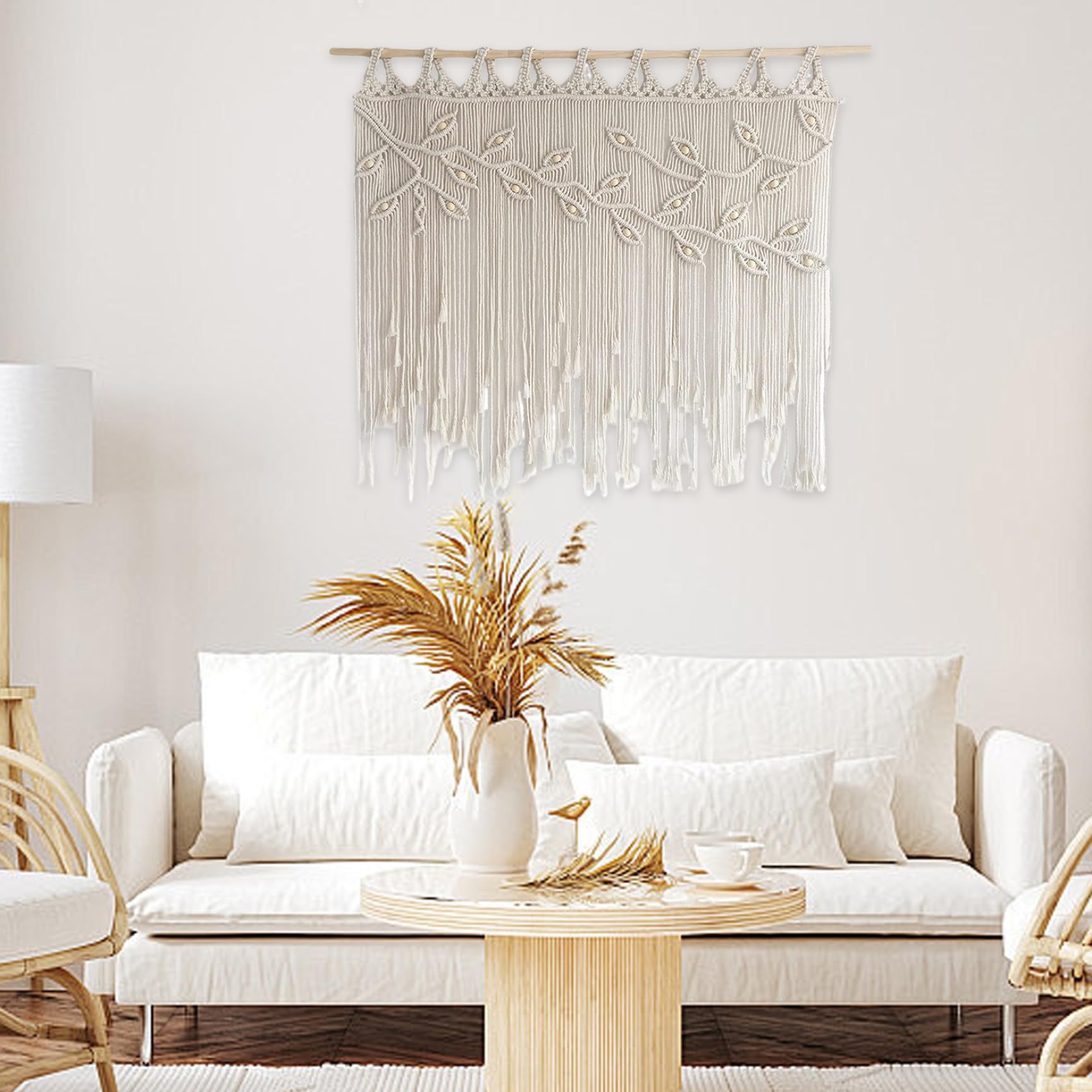 Tenda per porta Boho, Tende Boho Modello a foglie Tende in macramè con perline 43x31, 5 pollici Tenda decorativa da appendere in cotone bohémien per porte e finestre, arredamento bohémien