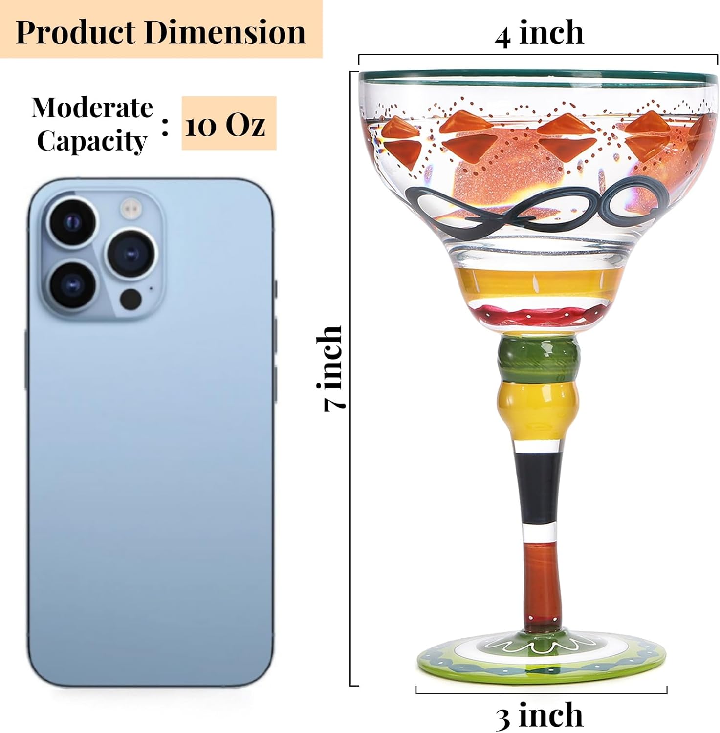 ZAVOOS Set of 2 Margarita Glass, 10 Oz Mexican Hand Blown Glasses Modern Bar Cups for Martini, Handcrafted Coupe Drinking Glassware Stemware for Cocktail Champagne, Party Decorations