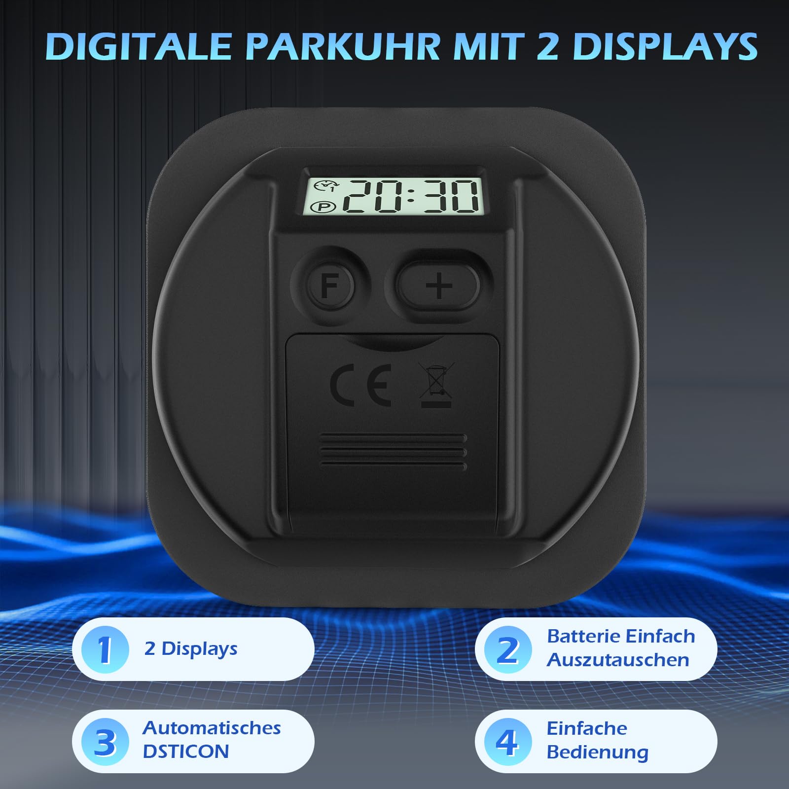 Warmfay Discos de aparcamiento eléctrico con autorización, disco de estacionamiento digital automático con batería, color negro, 2 unidades